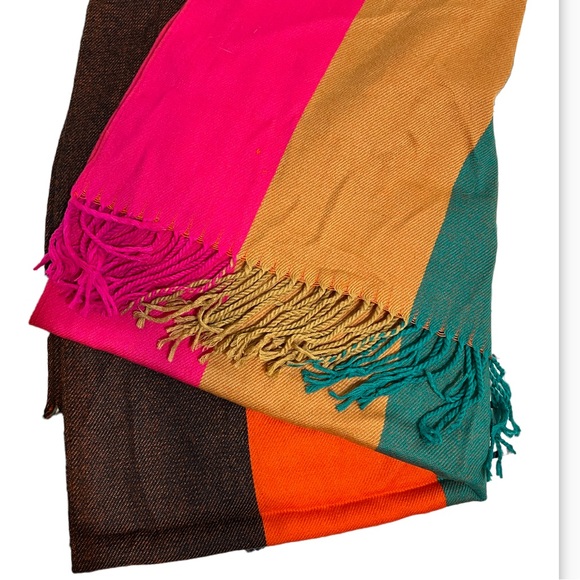 Color Block Fringe Scarf 80” x 32” - Picture 1 of 5